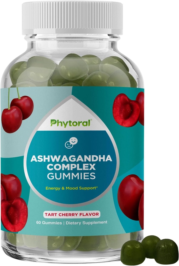Calming Ashwagandha Gummies for Men and Women - 750mg Equivalente de 30:1 Extracto de raíz con zinc y vitamina D - Tasty Adaptogen Stress Gummies for Adults for Energy & Mood Support (60 Servings)