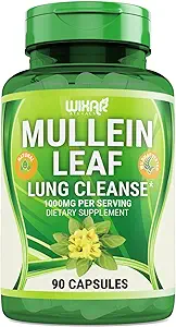 Mullein Leaf Capsules - 90 cápsulas - Suplemento Herbal Apoyos Función respiratoria saludable &amp; Mucous Membranes - 1000 mg - Mullein natural para la limpieza pulmonar