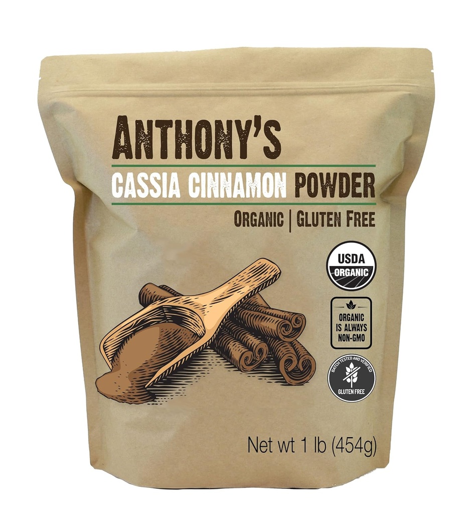 Anthony's Organic Cassia Cinnamon Powder, 1 lb, Ground, Gluten Free, Non GMO, Non Irradiated, Keto Friendly