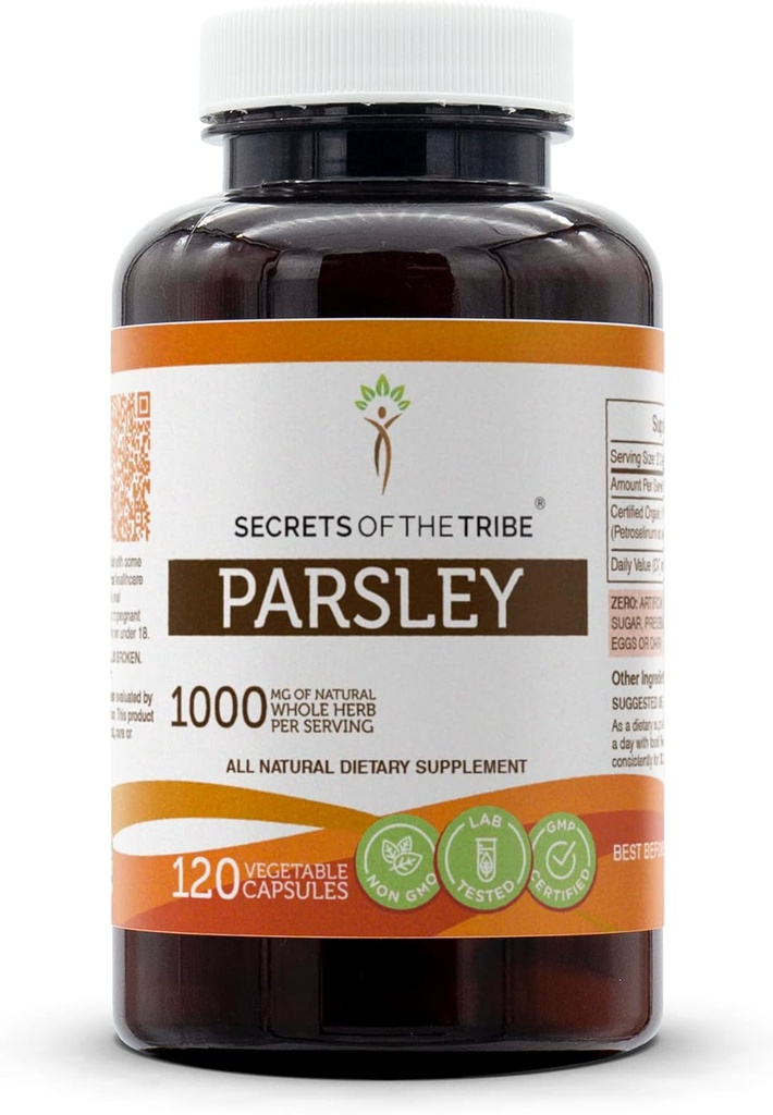 Secretos de la Tribe Parsley 120 cápsulas, 1000 mg, Parsley (Petroselinum crispum) Hoja seca (120 cápsulas)