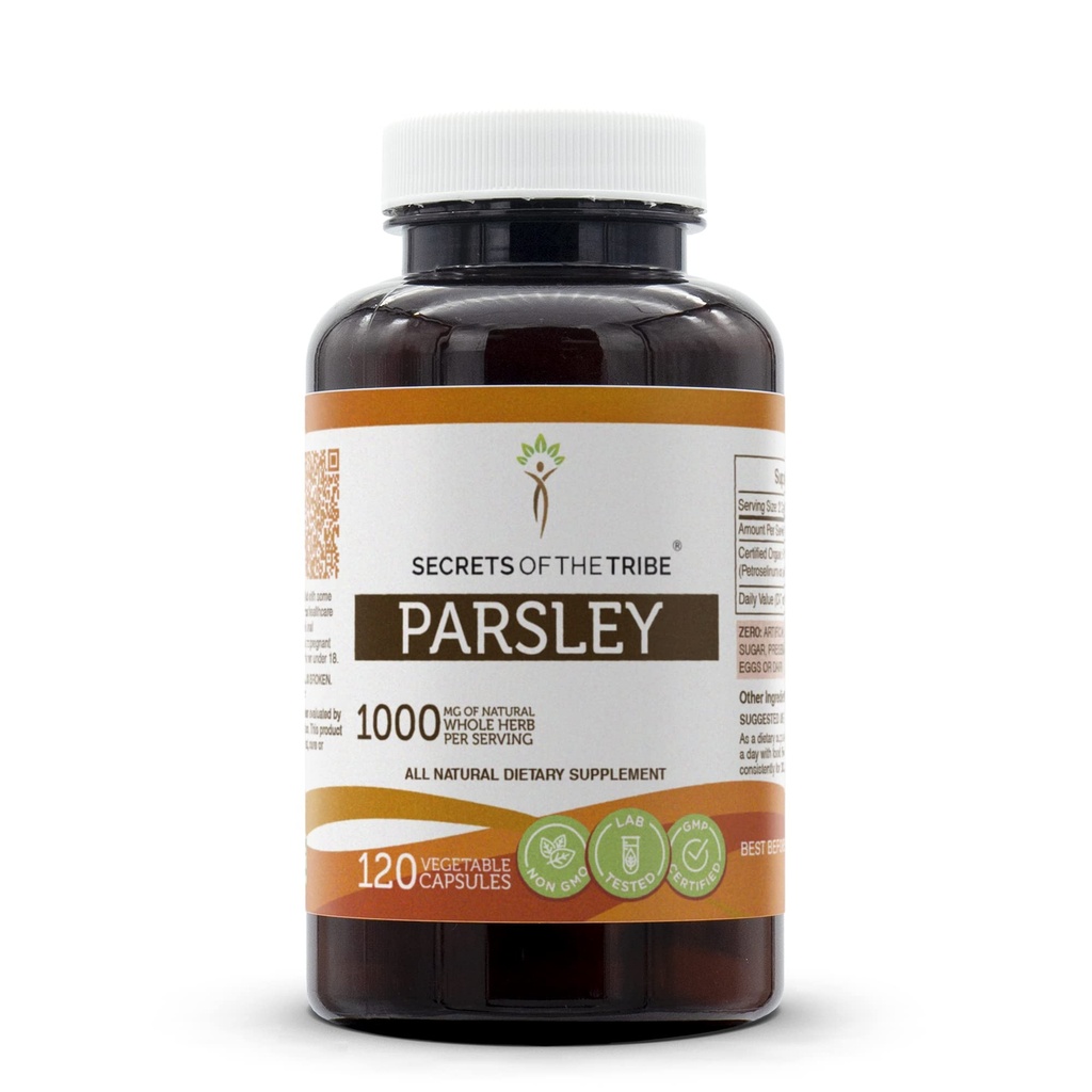 Secretos de la Tribe Parsley 120 cápsulas, 1000 mg, Parsley (Petroselinum crispum) Hoja seca (120 cápsulas)