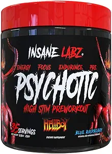 Insane Labz Hellboy Edition, High Stimulant Pre Workout Powder and NO Booster with Beta Alanine, L Citrulline, and Caffeine, Boosts Focus, Energy, Endurance, Nitric Oxide Levels, 35 Srvgs, Blue Rasp