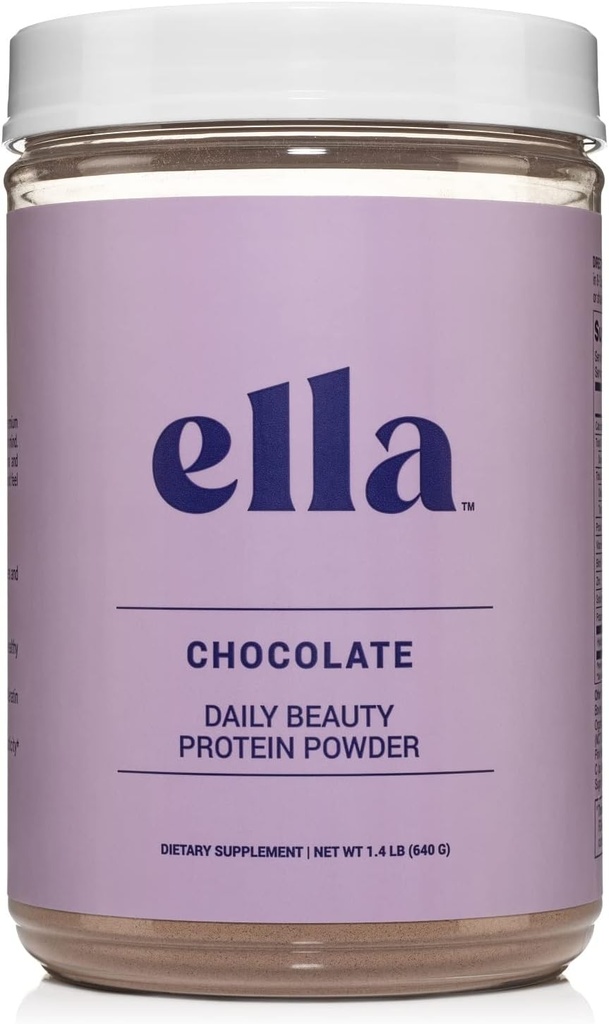 Ella Chocolate Collagen Protein Powder for Women - Daily Beauty Protein Powder with Grass-Fed Collagen Peptides - Non-GMO, Sin gluten, Sin Sweeteners artificiales - 20 Servings