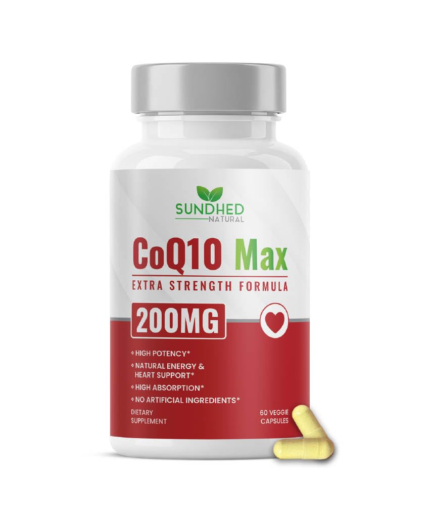CoQ10 200mg Vegan, Ultra CoQ10 - Ultra Alta Absorción Coenzima Q10 Suplementos - Suplemento Antioxidante para la Salud Vascular y Corazón, Fertilidad y Producción Energética - 2 Mes Fuente - 60 Conde