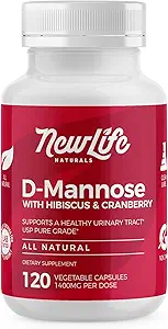 NewLife Naturals D-Mannose Capsules ¦ w/Cranberry and Hibiscus Extracts ← Natural Urinary Tract Health Supplement  1400mg Pure Veggie Powder ← 120 Veggie Capsules