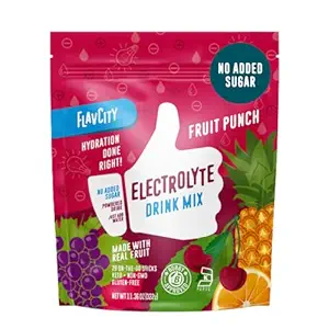 FlavCity Fruit Punch Electrolytes Powder Packets - 28 Hydration Packets - No Added Sugar - Hydration Powder with Real Fruit & Unrefined Sea Salt - Keto & Gluten-Free (28 Stick Packs)