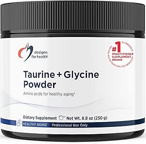 Diseños para la salud Taurine + Glycine Powder - Amino Acids for Healthy Aging - Soportes Celular, Metabólico & Heart Health - Non-GMO Unflavored Amino Acid Powder (250 g)