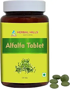 HERBAL HILLS Alfalfa Tablets tención 120 Cuenta  sometida Fuente de Vitamina A  sometida Superfoods Natural Green