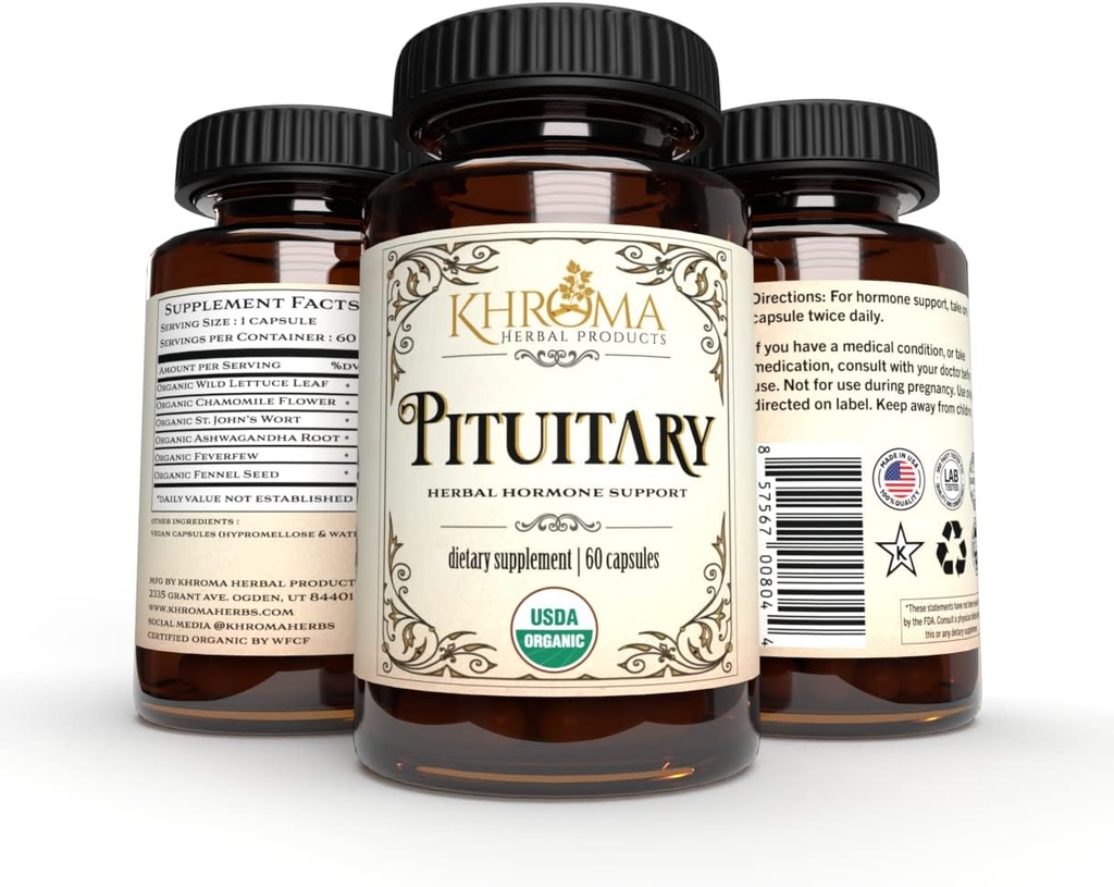 Pituitaria Orgánica Blend - 60 cápsulas Veganas en una botella de vidrio - para el soporte máximo de la pituitaria - por Khroma Herbs