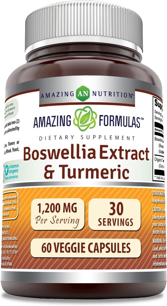 Amazing Formulas Boswellia Extract " Turmeric Supplement TEN 1200 Mg Por Serving TEN 60 Veggie Capsules ← Non-GMO TEN Gluten Free TEN Made in USA TEN
