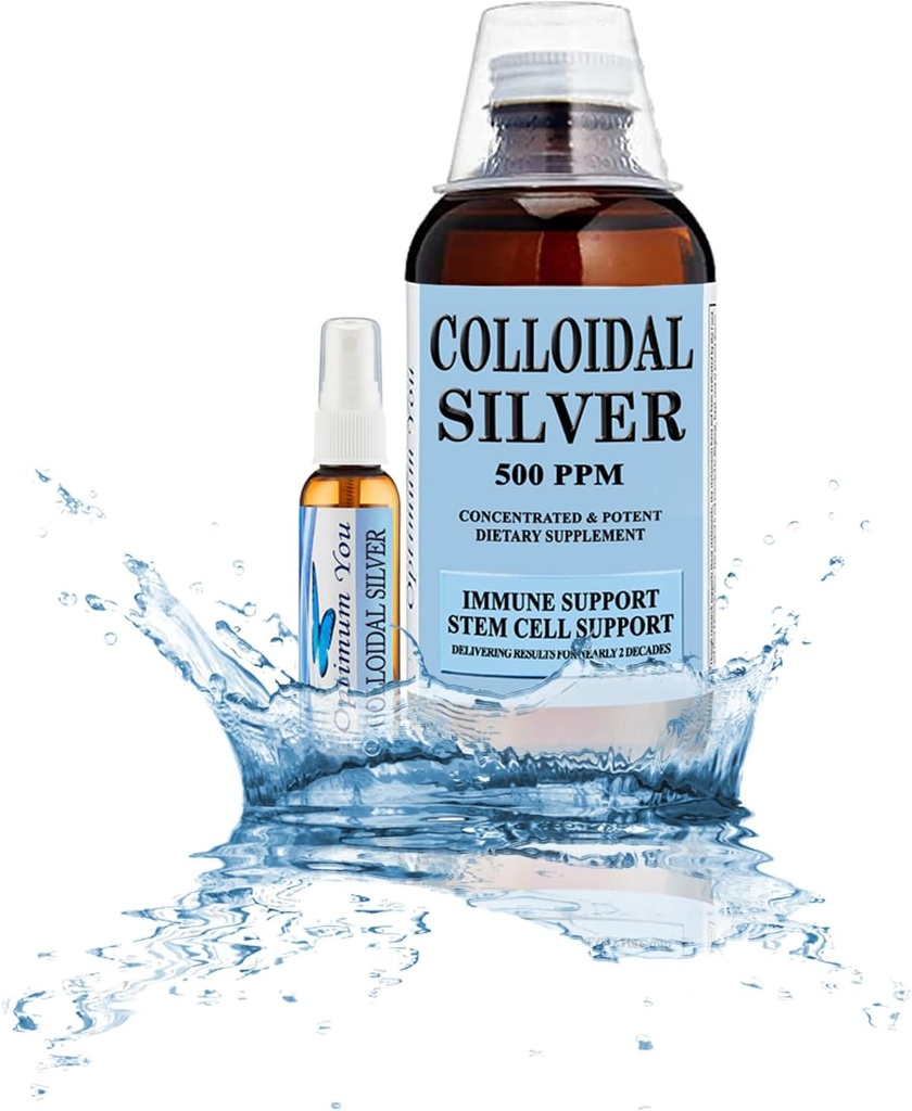 Colloidal Silver Liquid tención 500 ppm, Extra Strength (32 oz) con Spray Bottle ← Immune Support Suplemento ← Stem Cell Support latitud Wound Care & Superior Healing