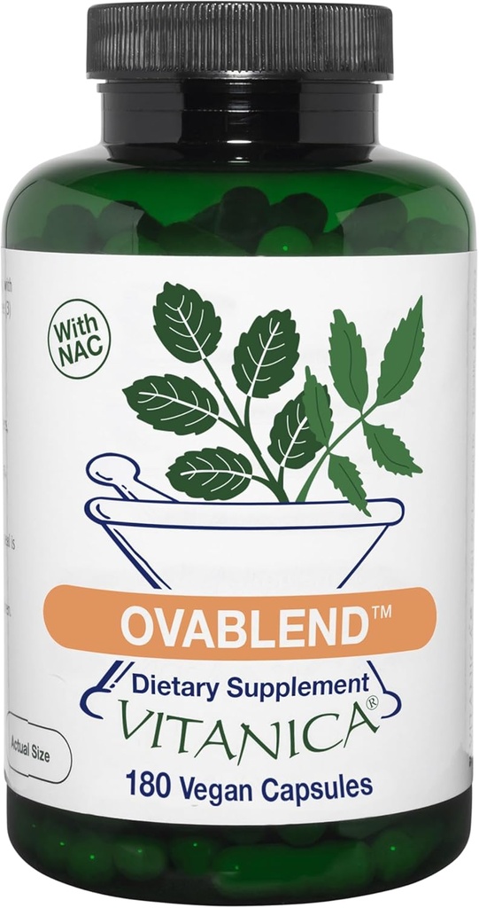 Vitanica OvaBlend - Ovarian Health &amp; Hormone Balance for Women - Endocrine Support Supplement with Sarsaparilla Root & NAC - Herbal Dietary Supplement for Women - Pro Logo - 180 Vegan Caps