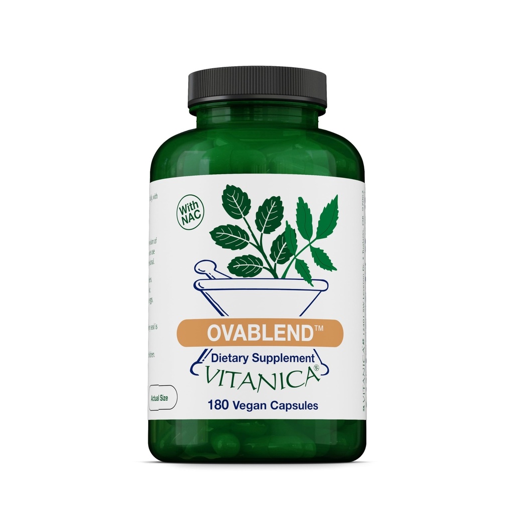 Vitanica OvaBlend - Ovarian Health &amp; Hormone Balance for Women - Endocrine Support Supplement with Sarsaparilla Root & NAC - Herbal Dietary Supplement for Women - Pro Logo - 180 Vegan Caps