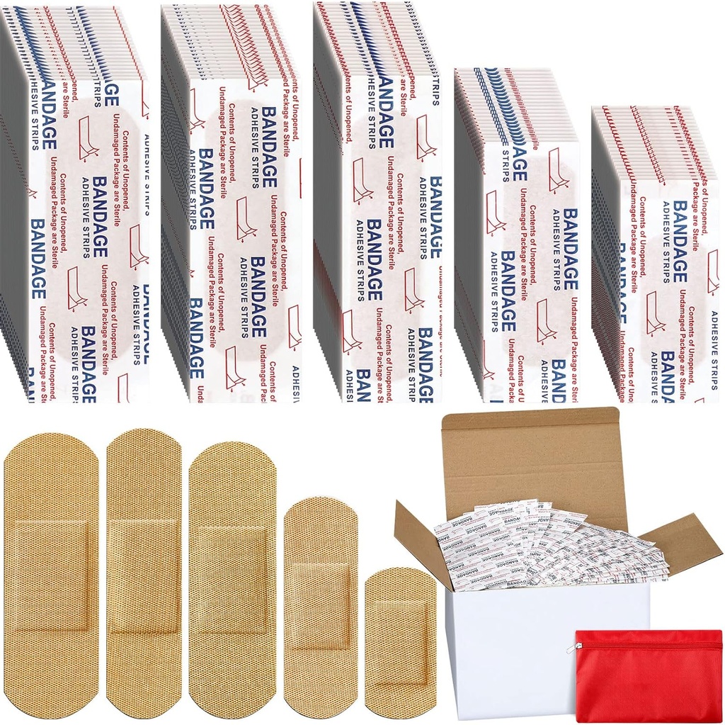 Lounsweer 2000 Pcs Fabric Adhesive Bandages Vaiety Pack Bulk surtido Tamaños Flexible Tejido de parche transpirable Bandages for Family First Aid Skin Wrap Finger Wound, Natural