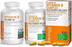 Bronson Super B Vitamin B Complex Sustained Slow Release + Vitamin A 10,000 IU Premium Non-GMO Formula