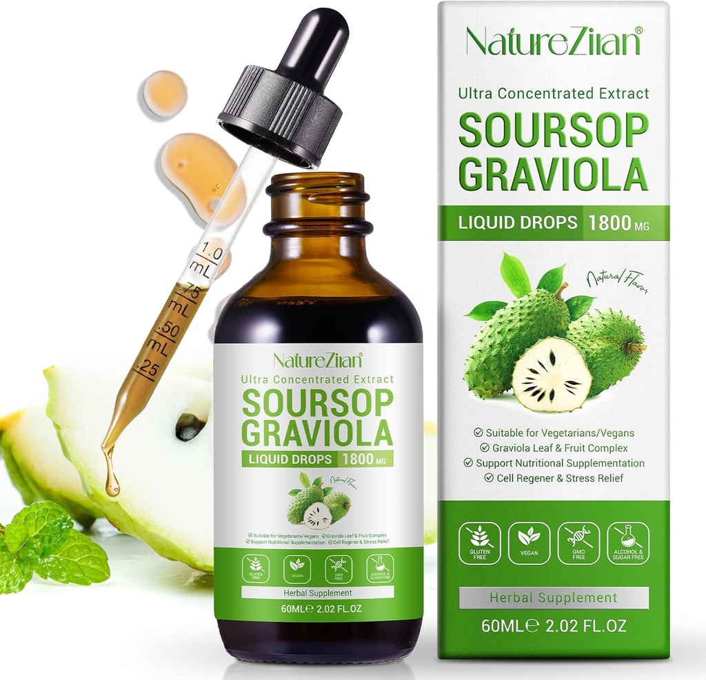 Soursop Graviola Liquid Drops - Soursop Bitters Liquid - Soursop Leaves Extract - Natural Antioxidant - Cell Support &amp; Regeneración - Immune Boost - Relax - Liver and Sleep (1)