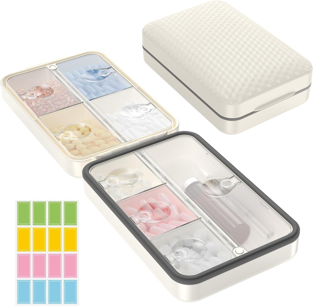 Restree organizador semanal de píldoras, caja de proa de humedad magnética, caja de gran capacidad de viaje con tapa limpia interna para vitaminas, suplementos y medicamentos diarios 8