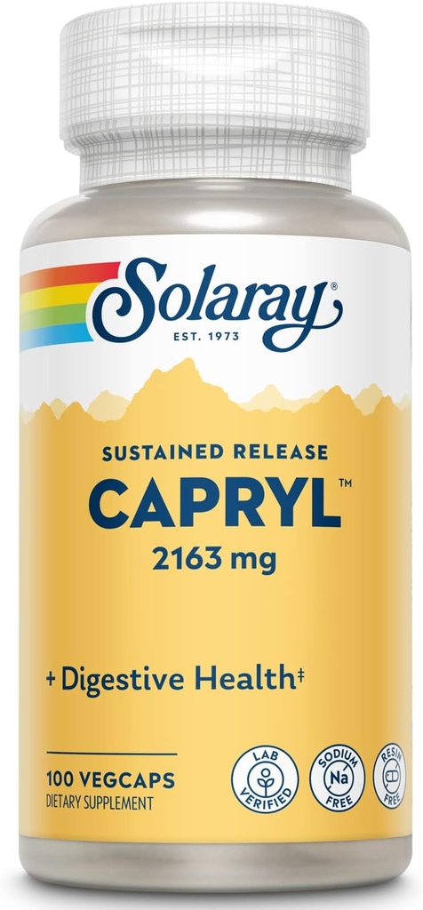 SOLARAY Capryl Silenciosos Liberación caprílica Ácido Silencioso Gastrointestinal Saludable Apoyo a la Tracto Gastrointestinal Anterior 16 Servimientos  100 VegCaps