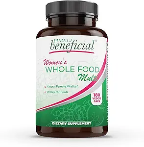 PURELY beneficial Women’s Whole Food MultiVitamin –58 Key Nutrients Including Vitamins, Minerals, Herbs, Probiotics, with Iron, Hair, Skin & Nail Complex for Complete Female Wellness- 180 Capsules
