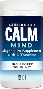 Natural Vitality Calm Mind, Magnesium Citrate + L-Theanine Powder, Suplemento para Stress Relief, Gluten Free &amp; Vegetarian, Unflavored, 12 oz.
