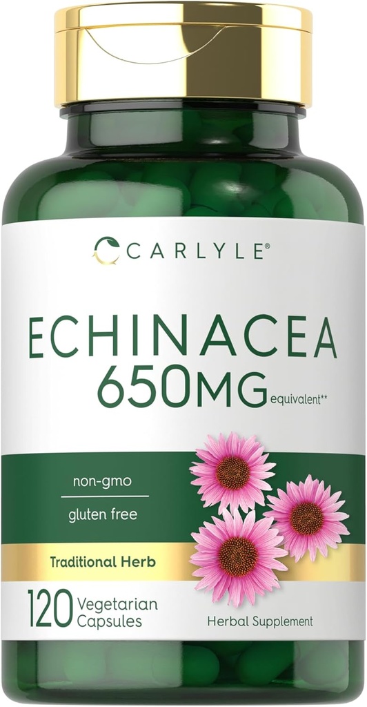 Carlyle Echinacea Silencioso 650mg Silencio 120 Capsules Silencio Vegetariano, No GMO &amp; Gluten Suplemento gratuito