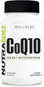 NutraBio CoQ10 Suplemento dietético con Bioperina, Función cardíaca sana y producción de energía celular, 200 mg - 60 cápsulas