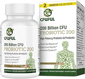 Probiotics for Women & Men, 200 Billion CFU 12 Strains with 3 Organic Prebiotics and Probiotics for Digestive Health Gut, Immune, Bloating & Gas, Energy, Overall Health, Shelf Stable - 2 Month Supply