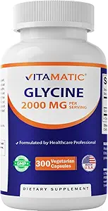 Suplemento de Glicina Vitamática, 2000mg Por Serving, 300 Conde, No GMO, Gluten Free