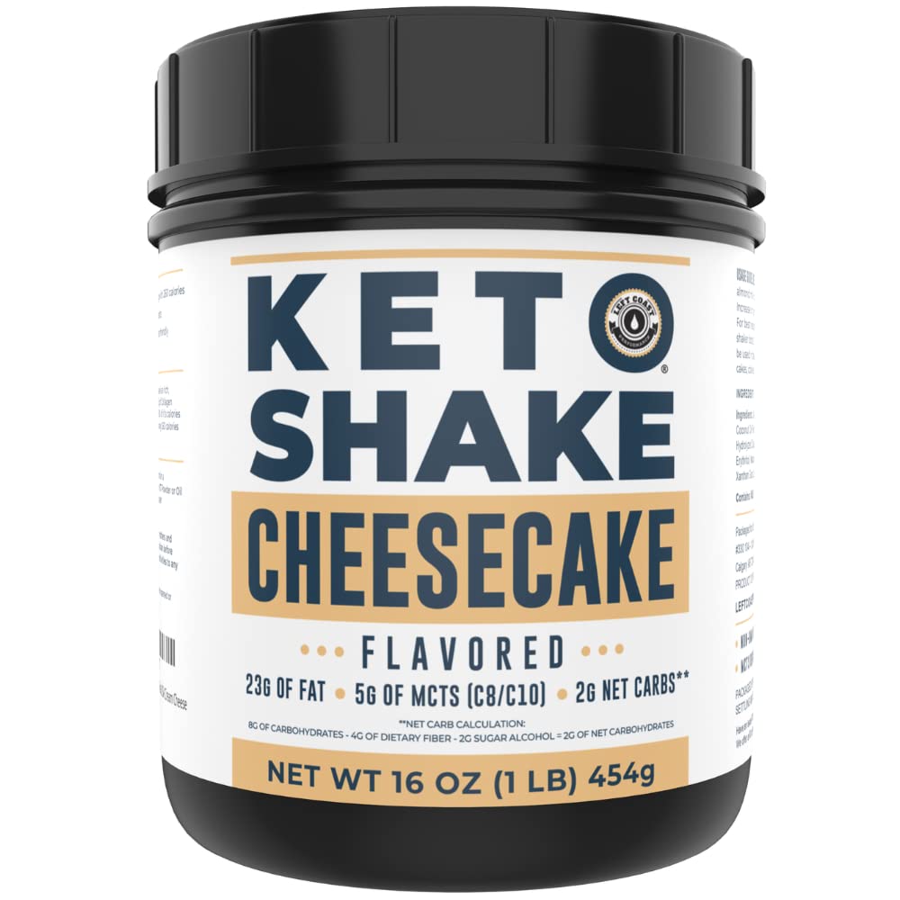 16oz Cheesecake Keto Meal Replacement Shake - Low Carb Keto Protein Powder Mix, High Fat Protein Agitar con MCTs de Coconut Oil Powder, Collagen Peptides y Real USA Cream Cheese - 2 Net Carbs