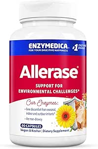 Enzymedica, Allerase, No-Drowsy Enzyme Suplemento para ayudar a aliviar la acumulación de moco estacional, 60 Conde