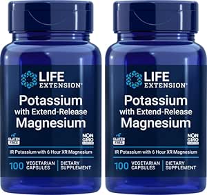 Extensión de vida 99mg Potasio con Magnesio de liberación extendida 250mg, 100 caps Veg (Pack of 2) - Gluten-Free – Non-GMO – Suplemento vegetariano para hombres y mujeres - Dual-Action Mineral Formula