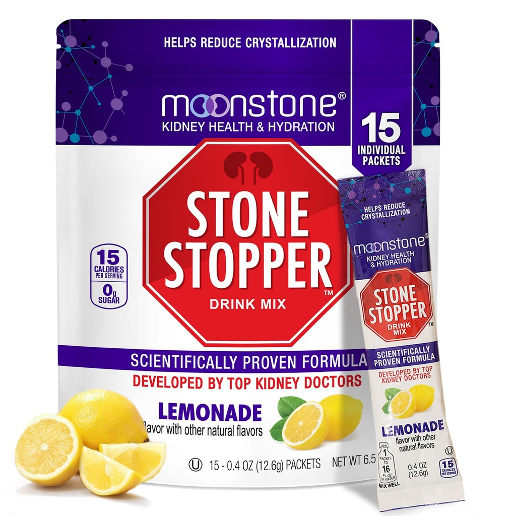 Stone Stopper Drink Mix, Lemonade, Kidney Stone Prevention, Calcium Oxalate Protector, Alkali Citrate Support, Desarrollado por los urólogos para mejorar la higiene y apoyar la salud del riñón, 15 Day Supply