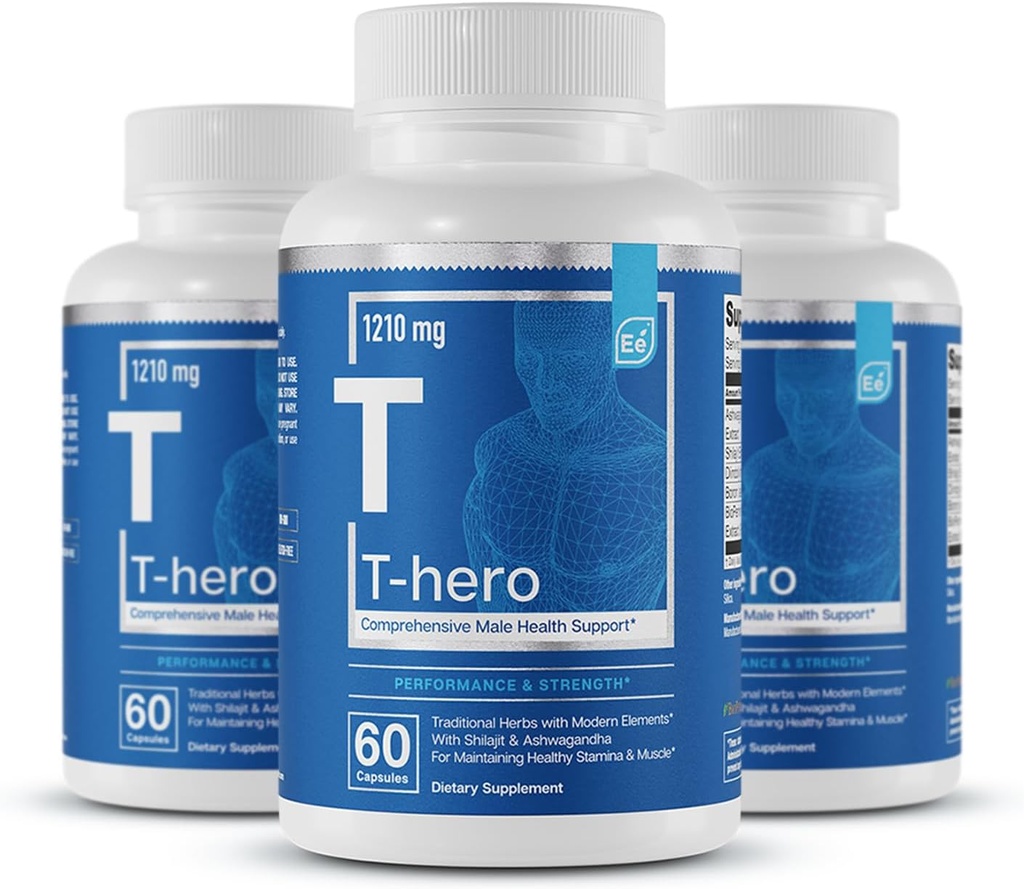 Elementos esenciales Male Health Supplement - Muscle Support " T-Health with DIM, Ashwagandha, Shilajit, More ← T-Hero 60 Vegan Capsules (3-Pack)