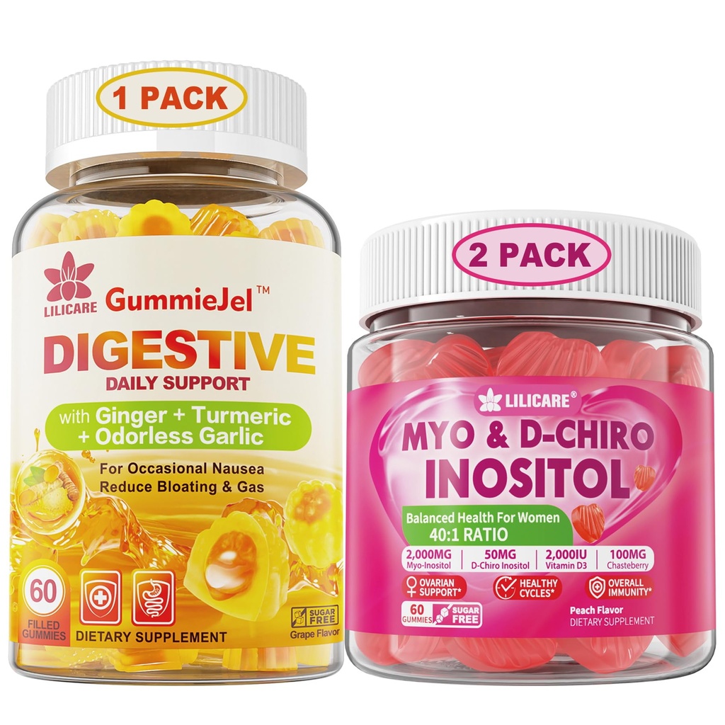 LILICARE Bundle: Ginger Chews Supplement Gummies & Inositol Gummies Ideal 40:1 Ratio Myo & D-Chiro Inositol