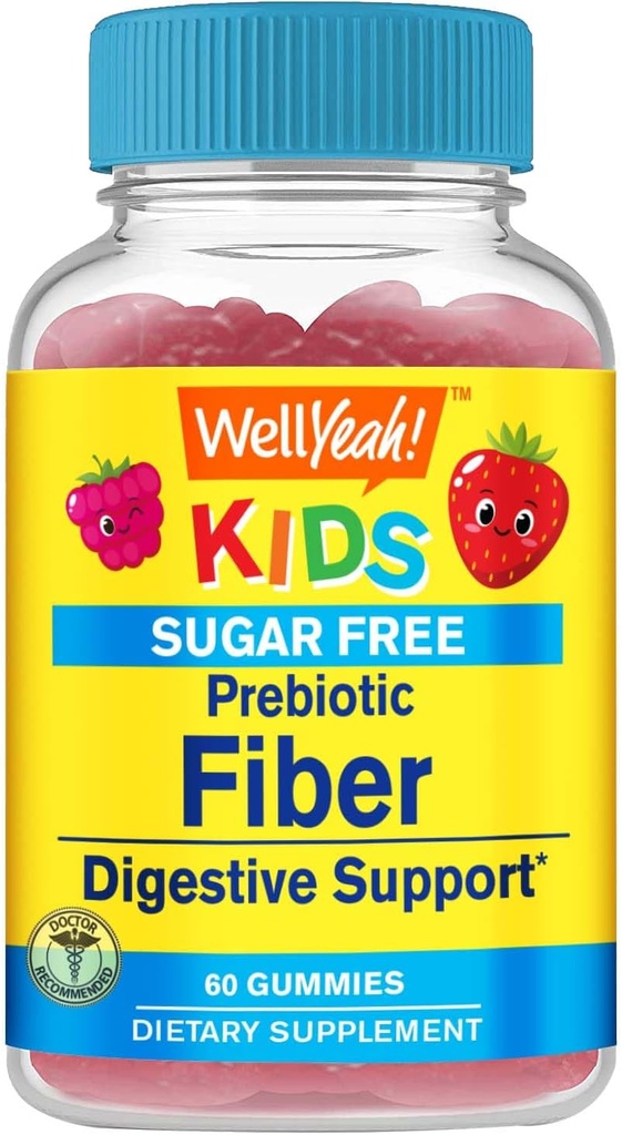 WellYeah Sugar Free Fiber Gummies for Kids (4g)| Digestive Supprt |Prebiotic Fiber Supplement | 60 Count