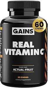 Gains in Bulk Real Vitamina C, Immune Support Chewable, Vitaminas Naturales con Citrus Bioflavonoides, Alimento entero Vitamina C Suplemento de Fuentes Plantas, Suplementos Veganos para Mujeres y Hombres, 60 Tabletas