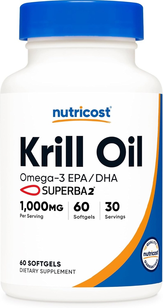 Nutricost Krill Oil 1000mg, 60 Softgels - Omega-3 EPA-DHA Krill Oil Suplemento, con Superbakrill
