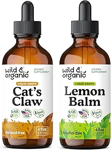 Wild &amp; Organic Cat's Claw Tincture 4 fl oz &amp; Lemon Balm Tincture 4 fl oz