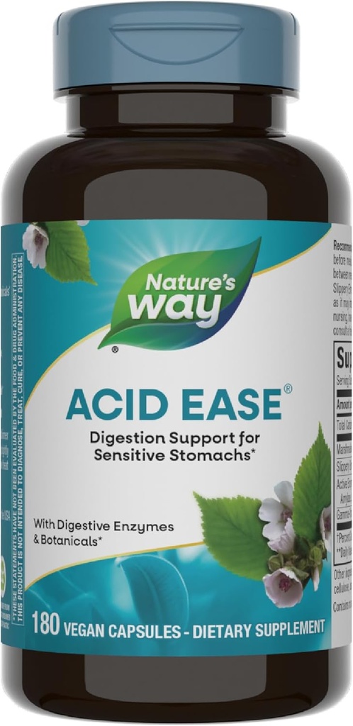Nature's Way Acid-Ease Digestion Formula, Suplemento de Apoyo Digestivo para Stomachs Sensitive*, 180 Vegan Capsules