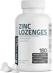 Bronson Zinc Lozenges Antioxidante &amp; Immune Support Suplemento Lemon Flavored, 180 Chewable Tablets