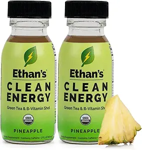 Zapatos ecológicos de energía limpia de Ethan Pineapple, Sugar Free Natural Pre-Workout Focus Boost, Gluten Free, Vegan, B6 &amp; B12 Vitamin C con Green Tea Extract y Guayusa (2 Pack of 2oz Shots)