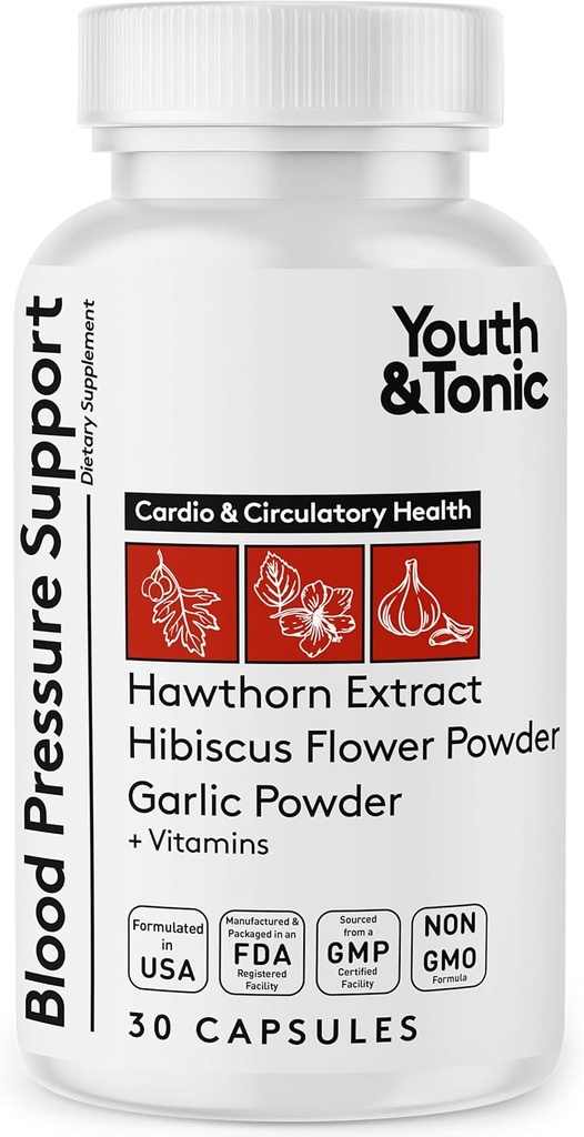 Juvenil &amp; Tonic Natural Blood Pressure Support Suplemento w/Hawthorn Hibiscus & High Potency Diuretic Herbs " Vitamins for Water Retention ← 30 BP Capsules to Maintain a Good Health ◾ Mujeres " Hombres