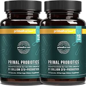 Probióticos de cosecha primaria para mujeres y hombres Establo-Stable con prebióticos Suplemento diario para adultos 60 cápsulas (2 Pack)