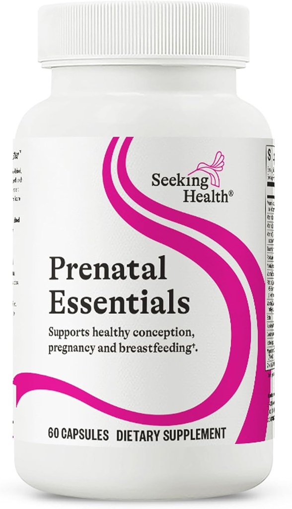 Buscando Esenciales Prenatales en Salud, Folato Biodisponible Metilado y B12, Vitamina D3 y K2, Nutrientes clave para apoyar el embarazo y la lactancia materna, Vegetariano (60 cápsulas)*