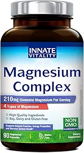 Complejo de Magnesio de Vitality Innate - Magnesium Glycinate, Malate, Citrate, Oxide, 4-in-1 Fórmula de Energía, Huesos & Nerves, Vegan & No Gluten, 90 cápsulas