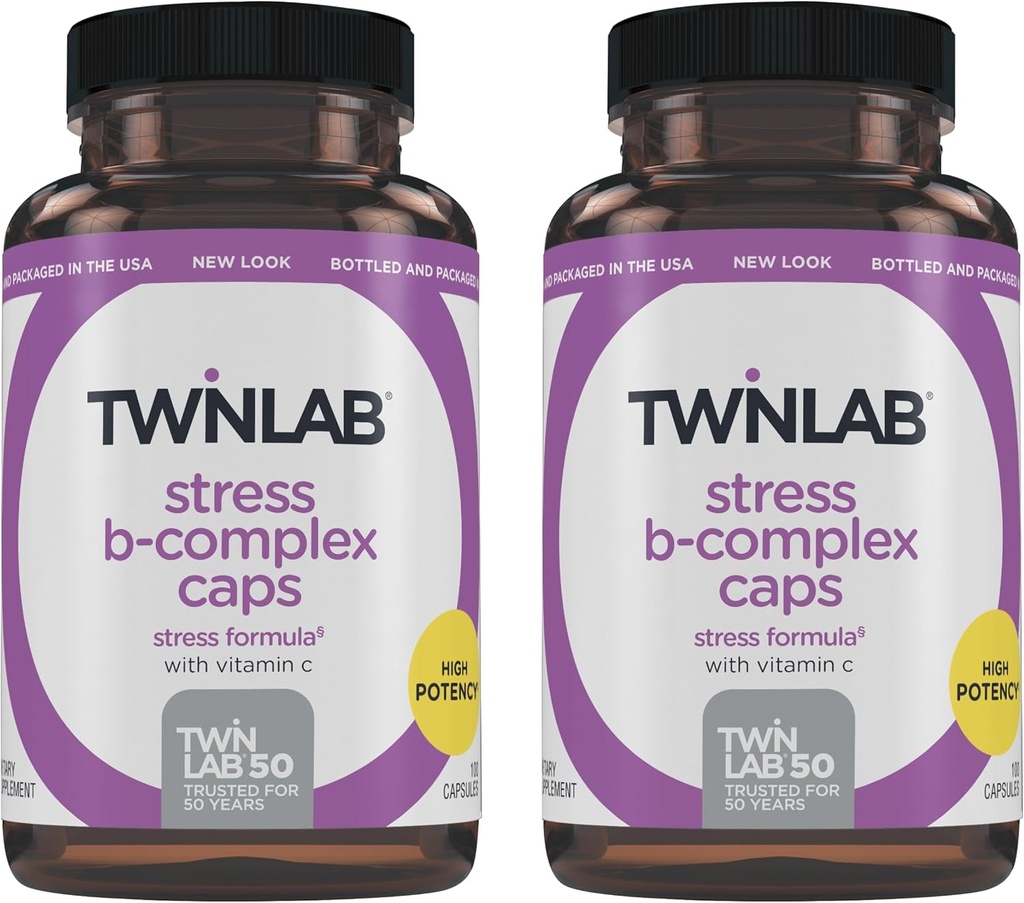 Cápsulas Twinlab B-Complex - Completo B-Complex &amp; 1000 mg Vitamina C - Suplemento de Apoyo Energético con Vitamina B12 y B6-100 cápsulas (Pack of 2)