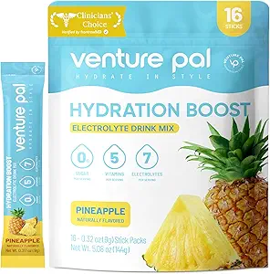 Venture Pal Sugar Free Electrolyte Powder Packets - Liquid Daily IV Drink Mix for Rapid Hydration " Party Recovery TEN 5 Vitaminas " 7 Electrolytes Anterior Keto Friendly ← Non-GMO TEN Certified Vegan TEN 16 Sticks