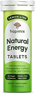 Natural Energy Effervescent Tablets ← Lemon-Lime with Natural Caffeine, Lion's Mane & Electrolytes ← 8 Powerful Adaptogens with 50mg Caffeine ← Dissolves in Water TEN 10 Servings