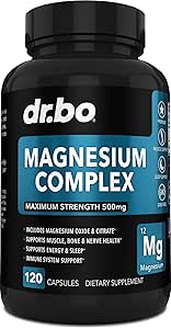 Suplemento Complejo de Magnesio Capsulas 500mg - Apoyo Energía, Relajación, Leg Cramps & Legs - Ayuda Muscle Support Suplementos - High Absorption Premium Mag Citrate Oxide - 120 Capsules