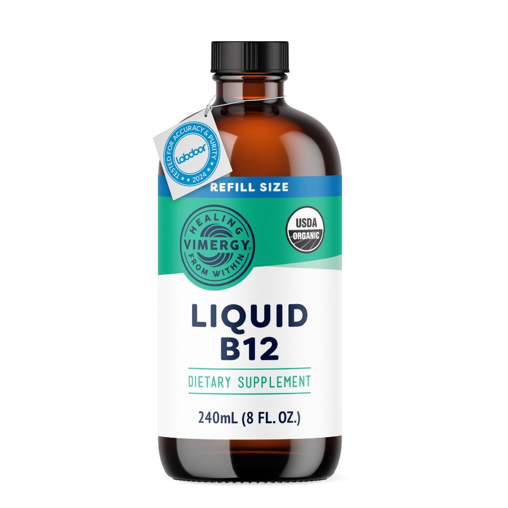 Vimergy Liquid B12 Refill – Fast-Absorbing Brain Support – Energy Support Supplement – USDA Certified Organic, Vegan, Non-GMO – 240 Servings (240 mL)